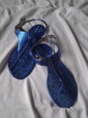 Blue Metallic Textured Women's Sandals